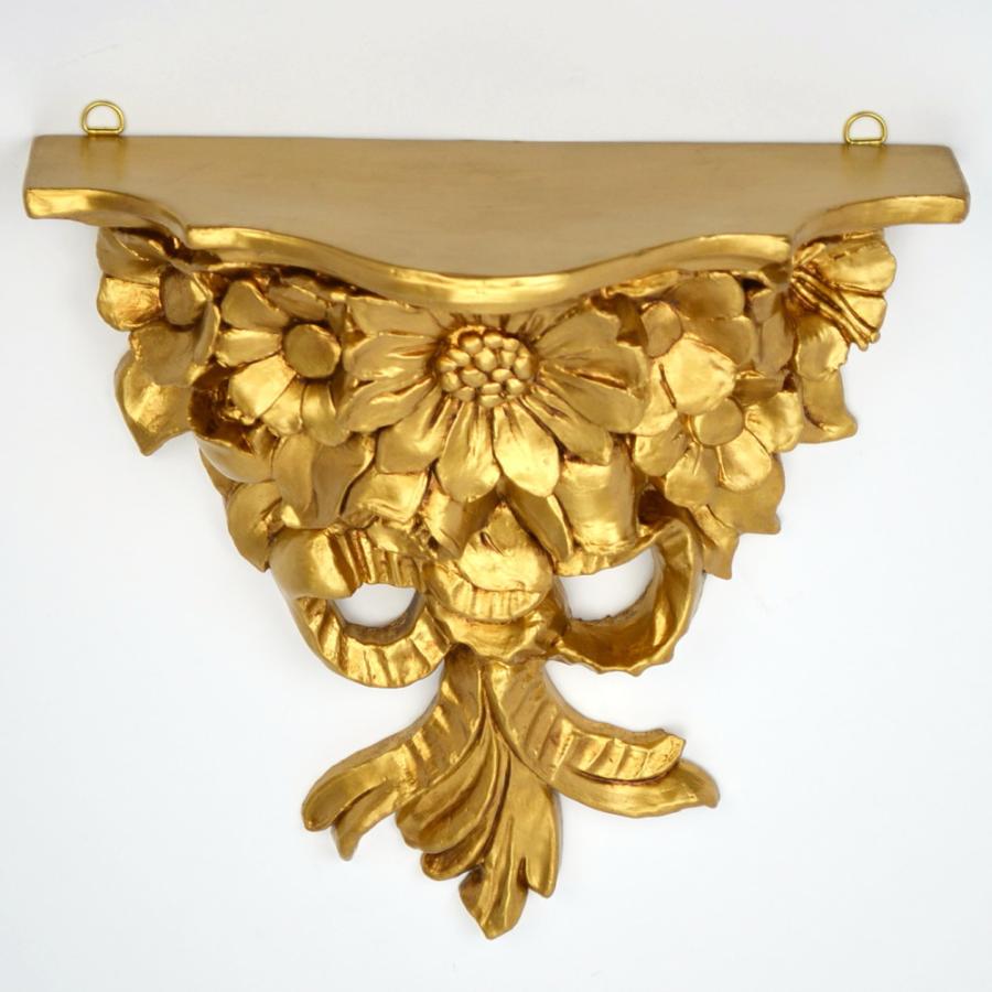 壁掛けコンソール フラワー リボン イタリア製 ゴールドウォール 棚 壁