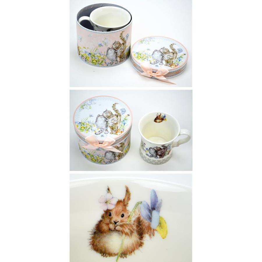 マグカップ 猫とウサギ柄 花柄 ギフトボックス付き 300ml洋食器