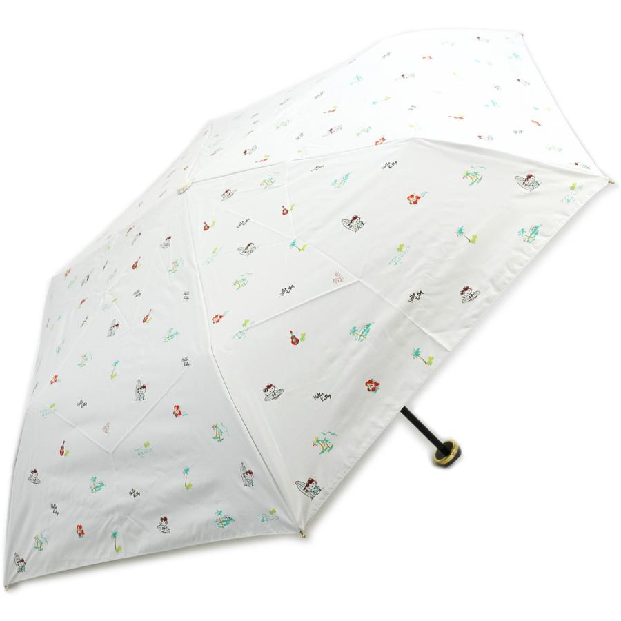 折りたたみ日傘 晴雨兼用 遮光ハローキティハワイmini ブラック オフ