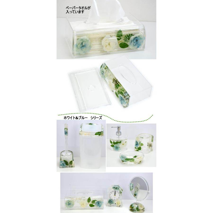 ティッシュボックス ペーパータオルケース ホワイト＆ブルー 薔薇