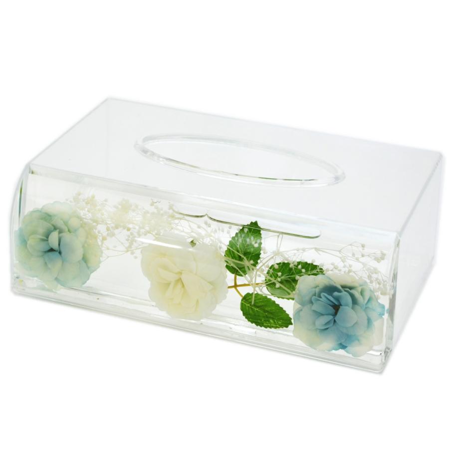 ティッシュボックス ペーパータオルケース ホワイト＆ブルー 薔薇