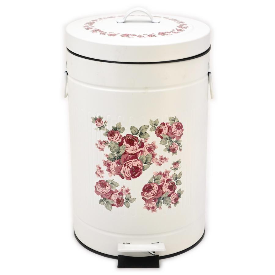 ペダル式 ダストボックス ゴミ箱 ホワイト 花柄 薔薇 【公式