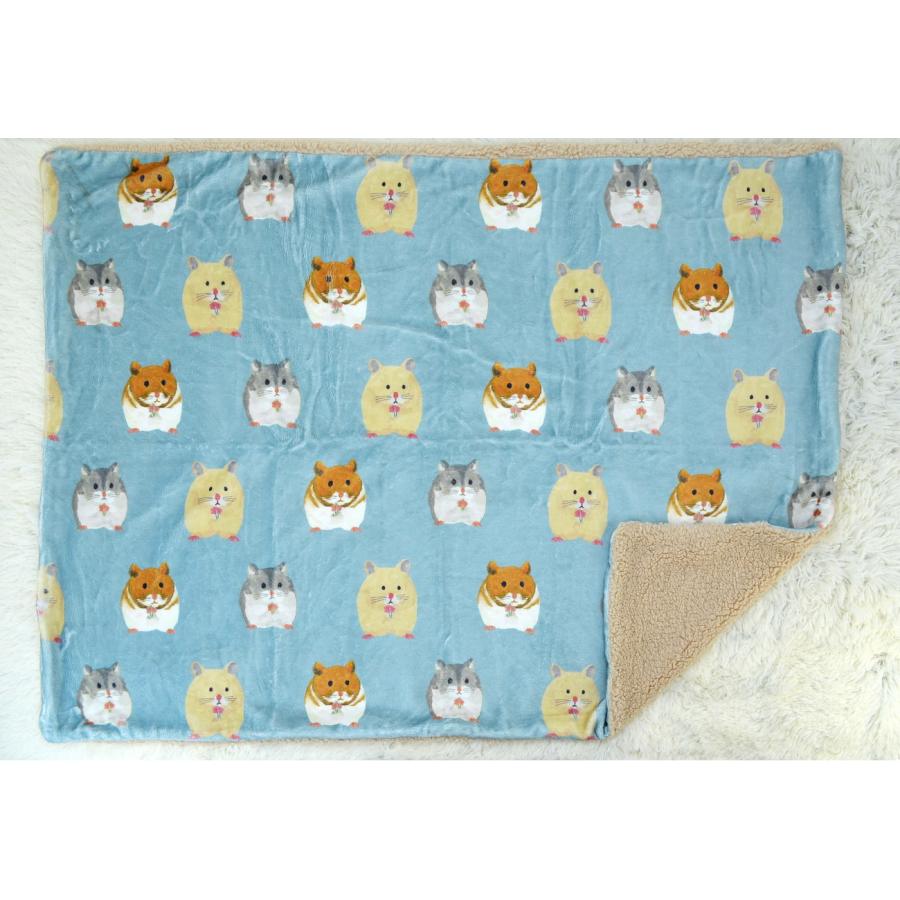 ブランケット ひざ掛け ハムスター 猫柄 ボア付き 2重 厚手 デジプリ