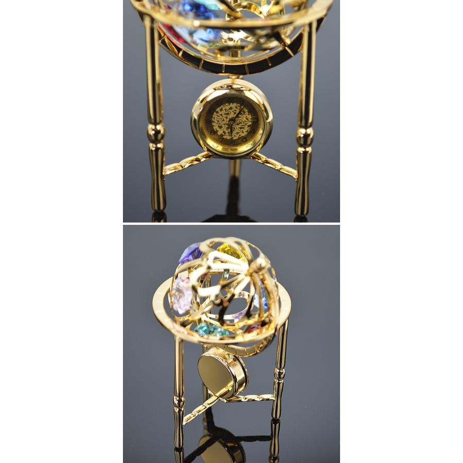 時計 地球儀 スワロフスキークリスタル オーナメントゴールド