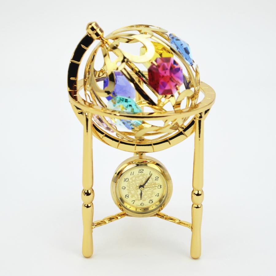 時計 地球儀 スワロフスキークリスタル オーナメントゴールド
