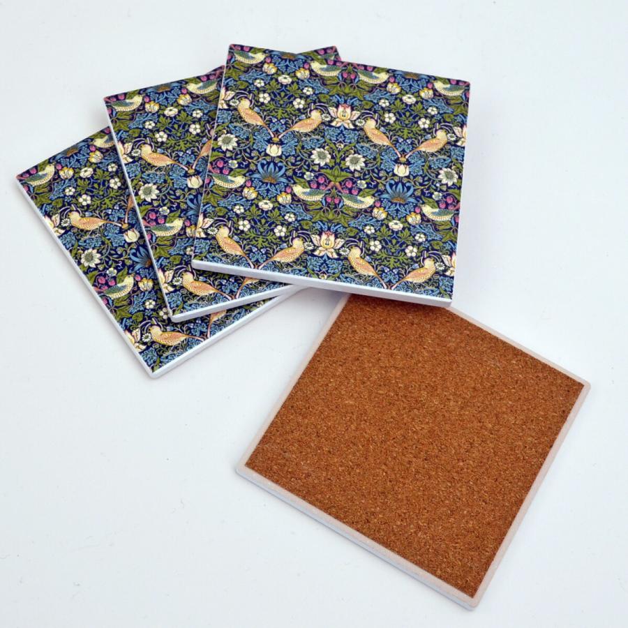 コースター 4枚セット 角型 陶器 タイル コルク 薔薇柄 花柄 馬車 厚みしっかり♬薔薇のコルクコースター４枚セット♬トールペイント♬