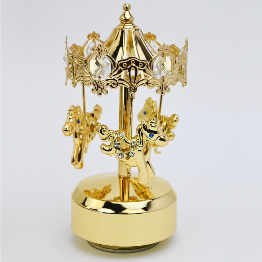 メリーゴーランド オルゴール付き ボヘミア クリスタル ホース 回転