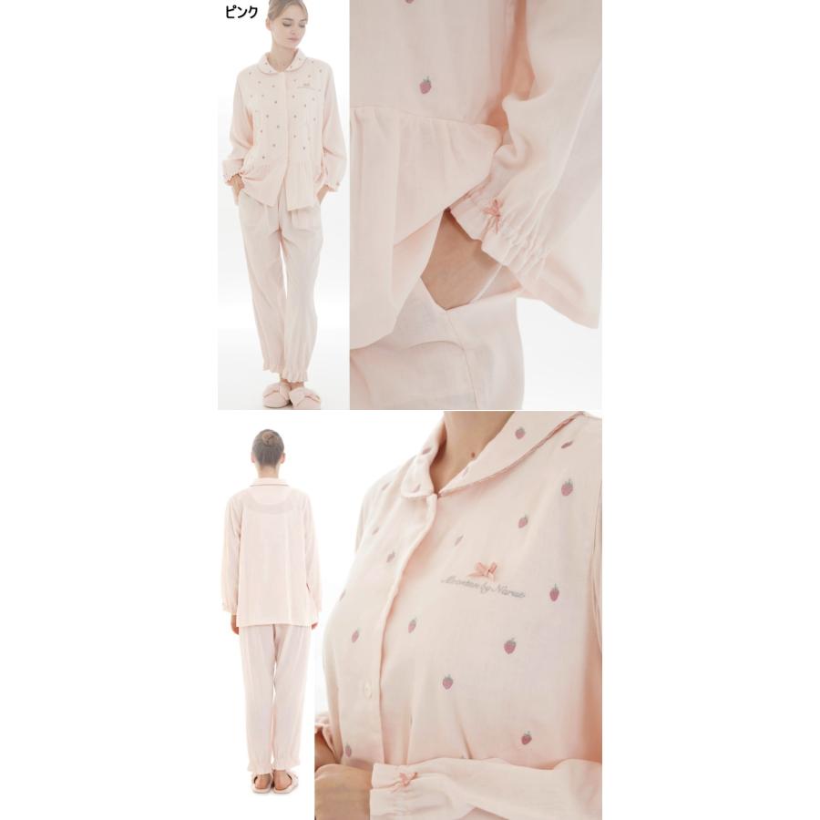 ◎新品未使用タグ付き　ラデュレパジャマ　50/ダブルガーゼ　いちご刺繍　ホワイト 50/ダブルガーゼいちご刺繍ドレス｜パジャマ｜ナルエー公式通販