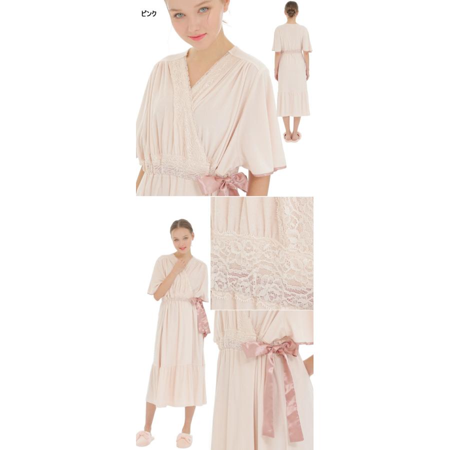 ナルエー ハイクオリティーパイルサマーローブ 半袖ガウン オフホワイト ピンク バスローブ サテンリボン ナイティ 夏物 涼しい 綿 前開き 半袖 narue Moon Tan