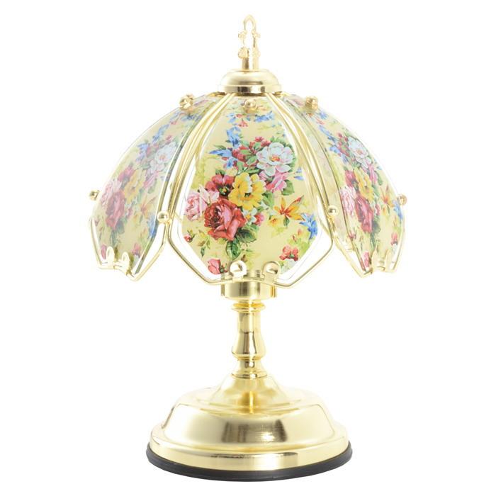 輸入雑貨　ヨーロッパモデル　『クラッシック薔薇模様シェードランプ』　卓上ランプ タッチランプ テーブルランプ 薔薇 イエロータッチセンサーランプ