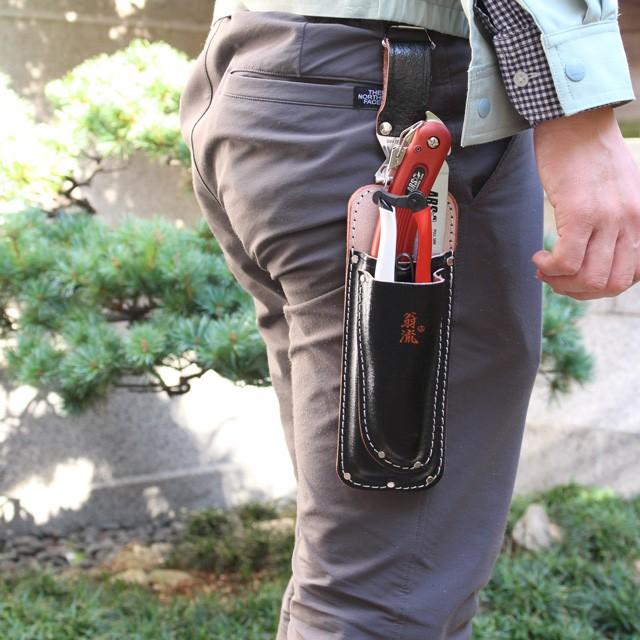 翁流 #1133 首をかしげる 黒革 剪定鋏2段サック 吊カン付 : ものうりば