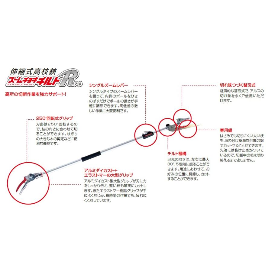 高枝切ばさみ アルス ARS 伸縮式高枝鋏ズームチョキチルトR 刈込タイプ ショート 190ZTR-2.1-3D 最長2.1m_5