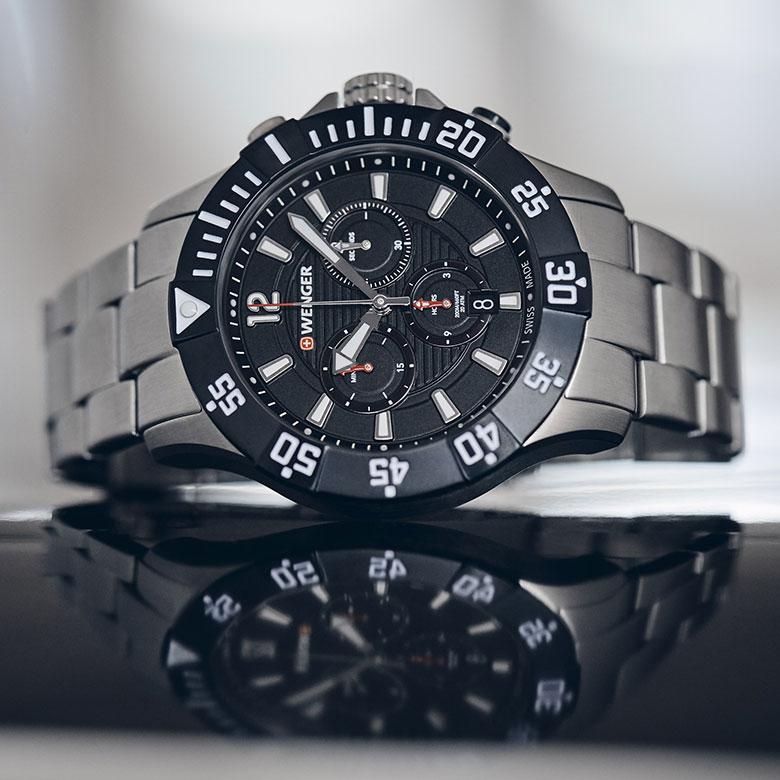 腕時計 メンズ 男性 ブラック シルバー 20代 30代 40代 50代 WENGER ウェンガー SEAFORCE プレゼントの画像