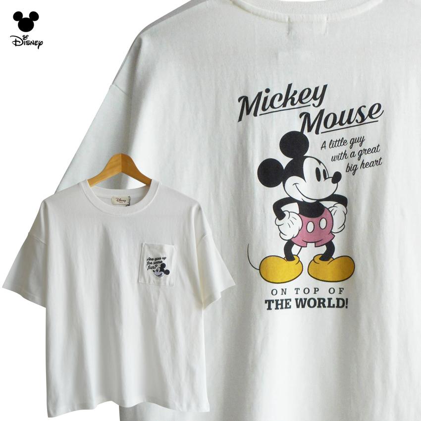 送料無料 ディズニー Tシャツ ミッキーマウス ミッキー 刺繍 ポケット