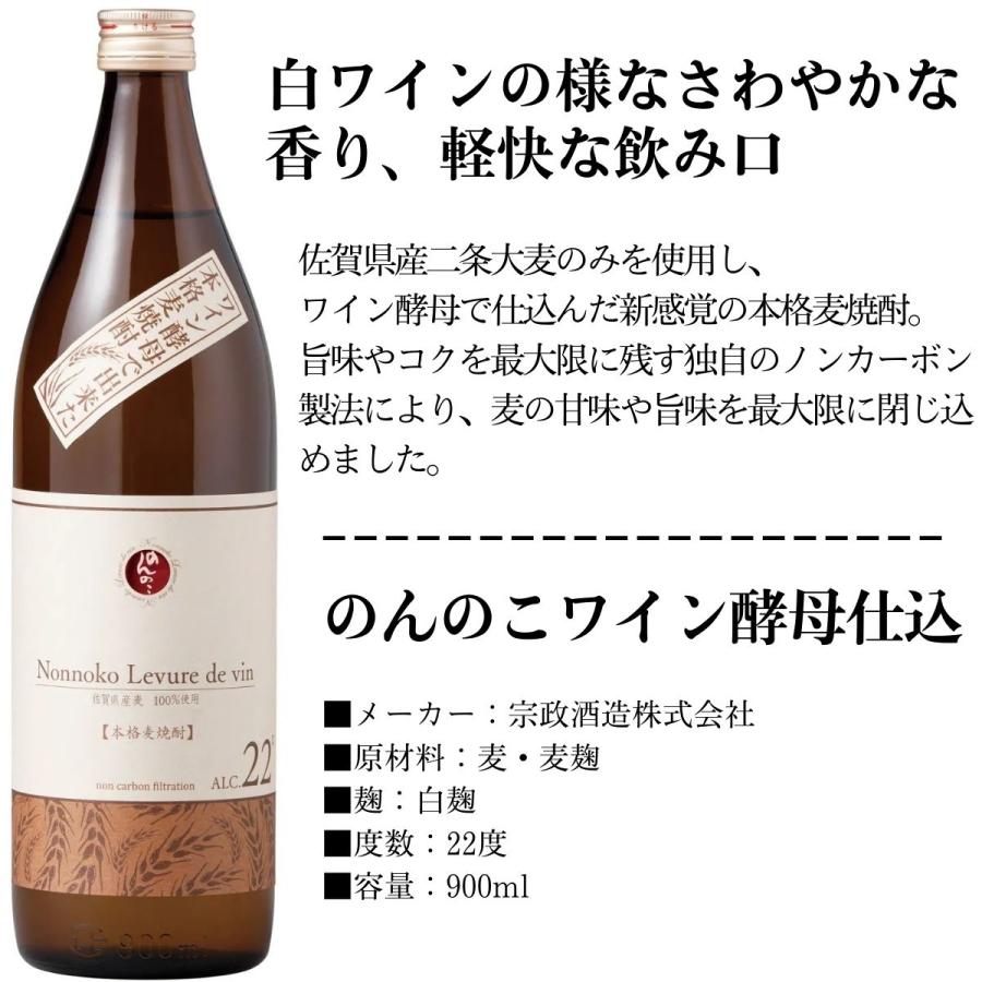 宗政酒造 本格麦焼酎 のんのこ ワイン酵母仕込み 22度 900ml