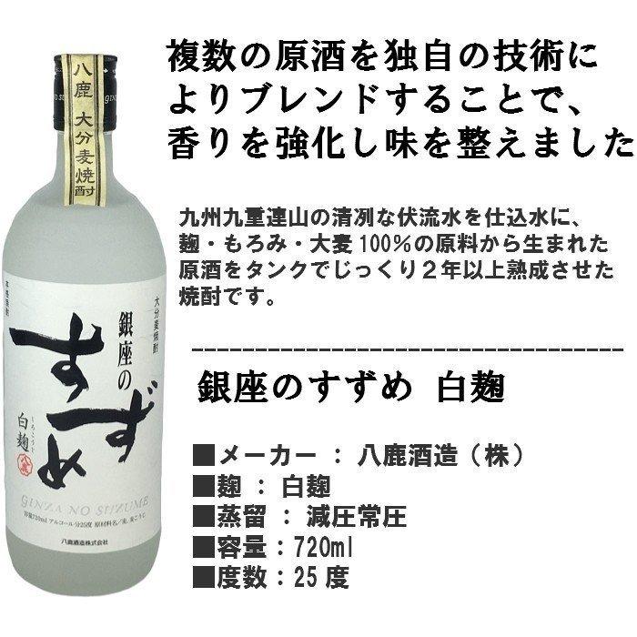 八鹿酒造 麦焼酎 銀座のすずめ ホワイト 25度 瓶 720ml むぎ焼酎