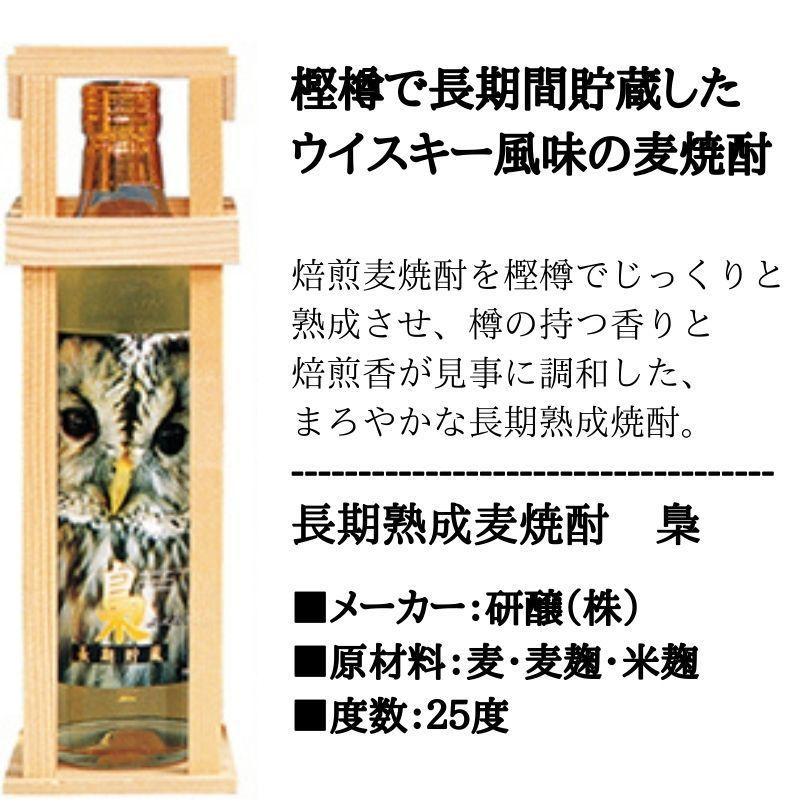 研醸 送料無料 麦焼酎 梟 （ふくろう） 長期熟成 25度 瓶 箱入 720ml