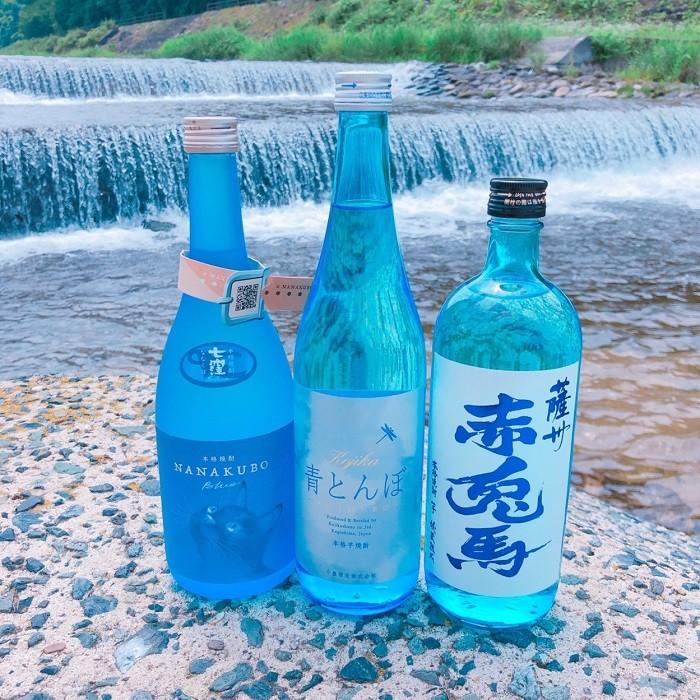 焼酎セット 限定品入り 夏を愉しむ芋焼酎 3本セット ブルーボトル 飲み比べ 送料無料 冷やして すっきり ギフト プレゼント｜plat-sake