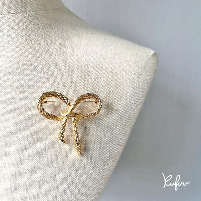 ツイストゴールドリボン のブローチ リボン アンティーク 風