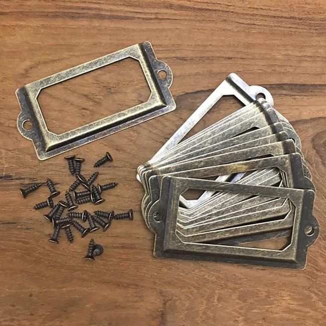 ネームホルダー 12枚組 ネジ付 外寸70x33mm 金属 DIY ひきだし 木箱