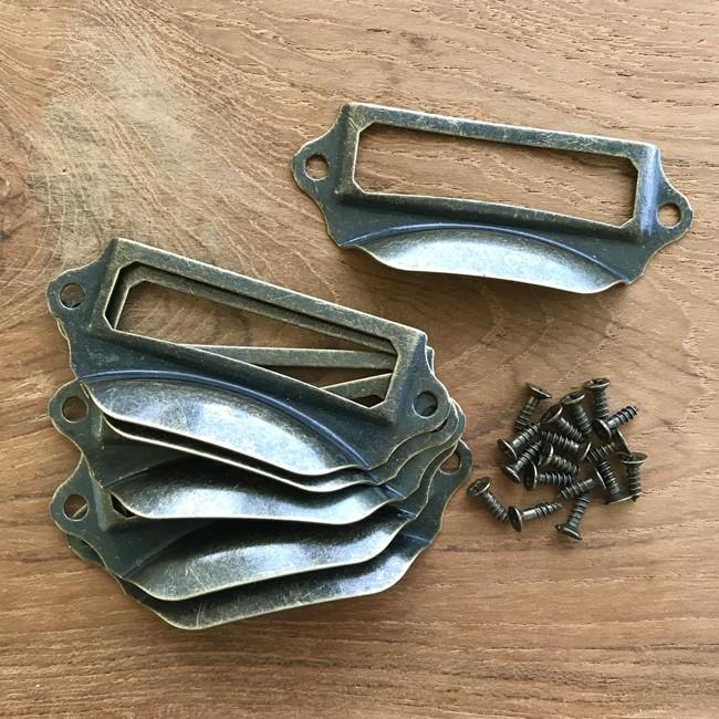 ネームホルダー 引き出し 取っ手 6枚組 ネジ付 金属 DIY ひきだし 木箱