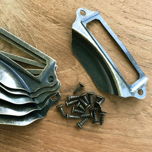 ネームホルダー 引き出し 取っ手 6枚組 ネジ付 金属 DIY ひきだし 木箱