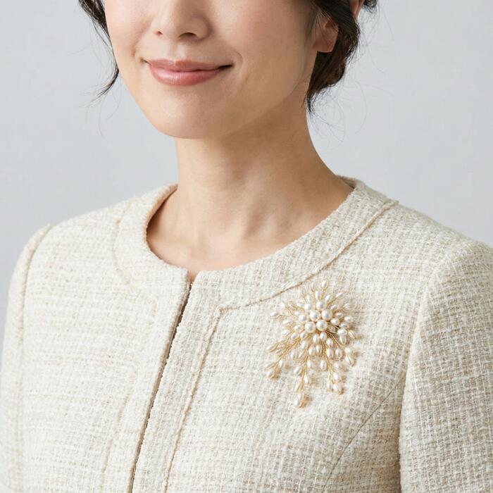 ゴールドパールブローチ Brooch【 ゴールドワイヤー ブローチ 単品 】 パールブローチ