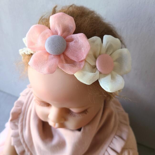 ベビーヘアバンド【 ダブルフラワー 0-5歳頃】花かんむり ヘア