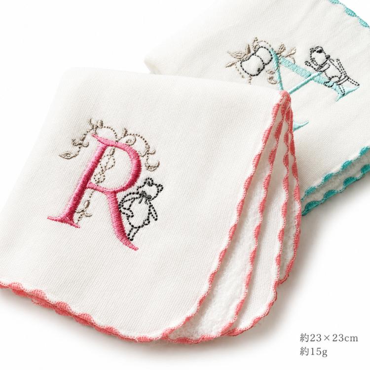 イニシャル タオル ハンカチ 綿100％ プレゼント ギフト 23 × cm