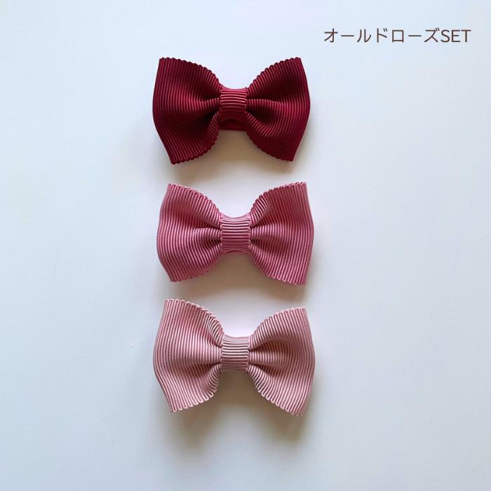 ベビー リボン ヘアクリップ3個 SET 滑りどめ付 日本製 女の子 ヘア