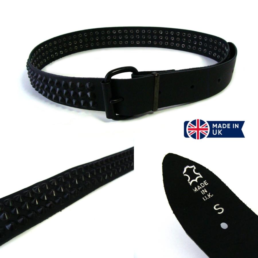 イギリス製　3-Row Conical Stud Belt 3連 コニカル スタッズ 鋲 ベルト BK/BK Made in UK｜platzts｜02