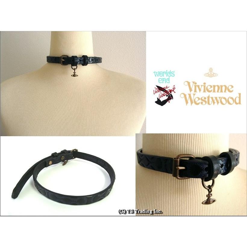 ヴィヴィアンウエストウッドVivienne Westwood Squiggle スクイグル柄 レザー チョーカー ネックバンド Cuff ブレス  ワールズエンド限定版 (Navy/BK)