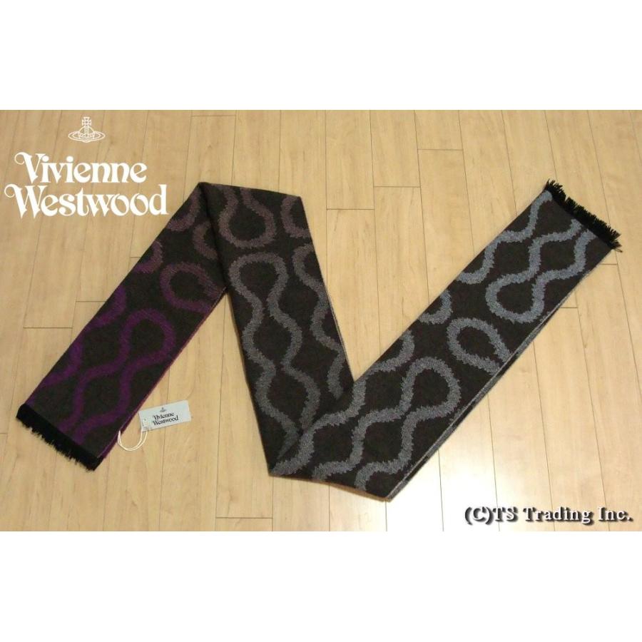 Vivienne Westwood ヴィヴィアン ウエストウッド スクイグル柄 ロング マフラー Squiggle Large Scarf  (Gry/Pur/Br) Made in Italy｜platzts｜02