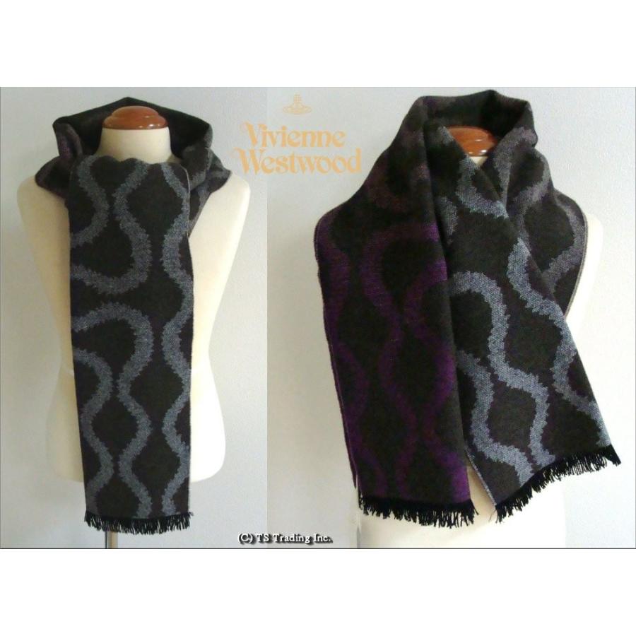 Vivienne Westwood ヴィヴィアン ウエストウッド スクイグル柄 ロング マフラー Squiggle Large Scarf  (Gry/Pur/Br) Made in Italy｜platzts｜05