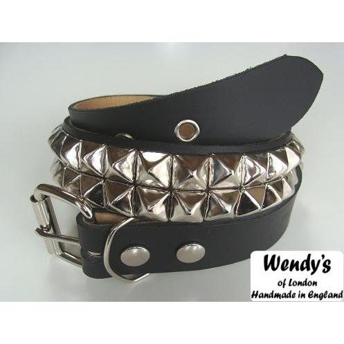 ＷＥＮＤＹ'Ｓ ウェンディーズ 正規 イギリス製 2-Row Large Pyramid Stud Belt 2連ラージ ピラミッド スタッズ ベルト(SV/BK)｜platzts