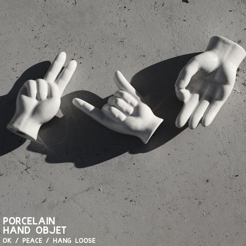ポーセリン ハンド オブジェ Porcelain Hand Objet OK/PEACE/HANG LOOSE 手 オーケー ピース ハングルース シャカサイン 磁器製｜play-d-play
