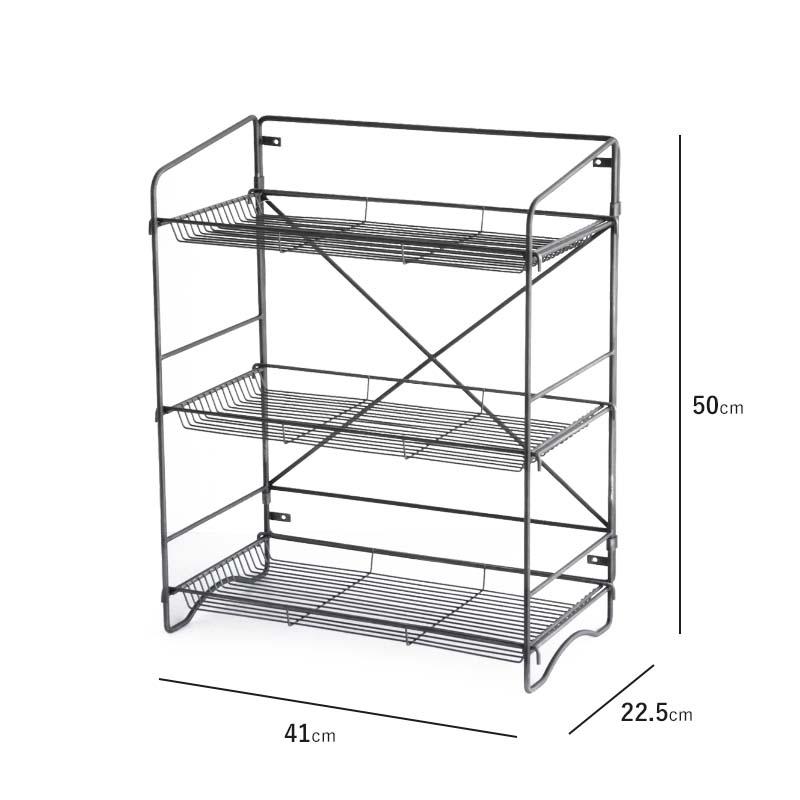 Sサイズ HABANA Folding Shelf BK ハバナ フォールディングシェルフ WEST VILLAGE TOKYO ウエストビレッジトーキョー ディスプレイ アイアン 棚 ３段 | WEST VILLAGE TOKYO | 01