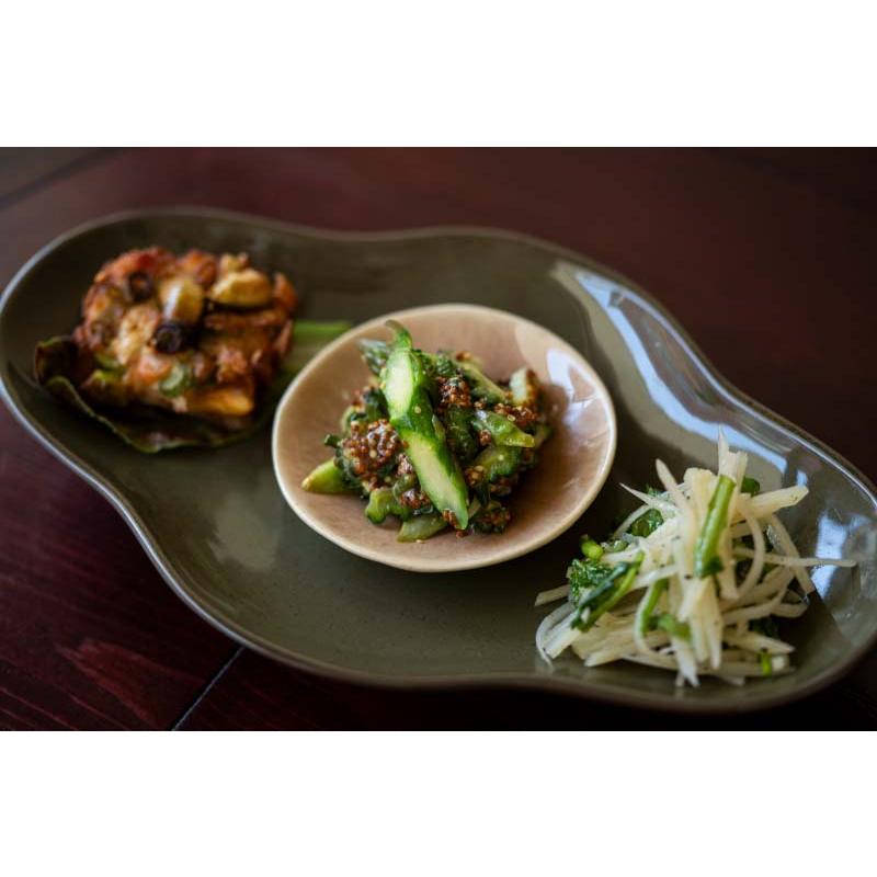 五十嵐可菜 餃子皿 zen to ゼント アイボリー/ウグイス 中華可菜飯店