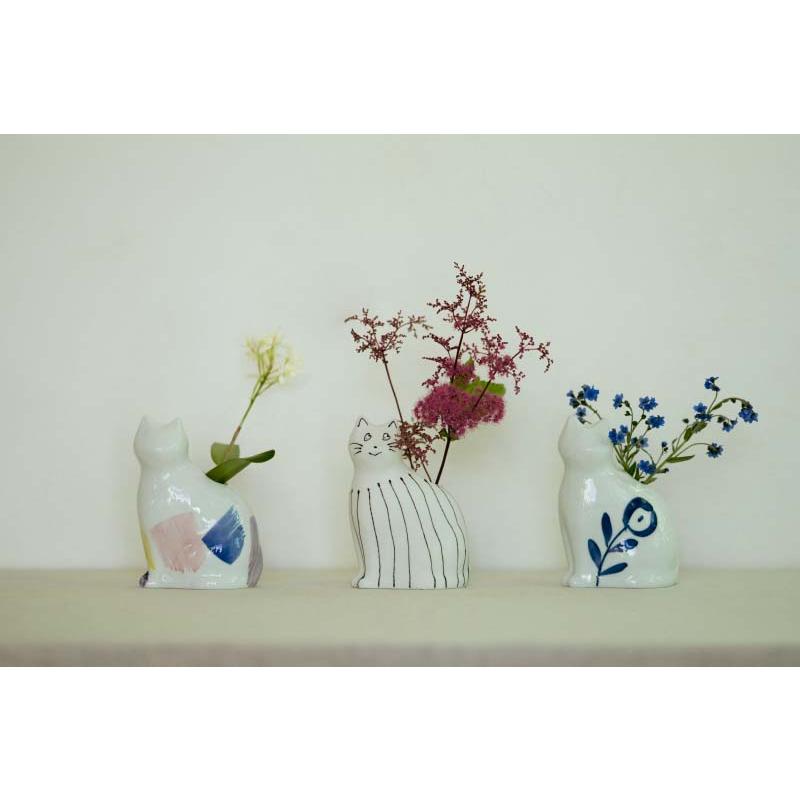 愛 編む 磁器猫 ひがし ちか zen to ゼント 花猫/色猫/線猫 花器 花瓶