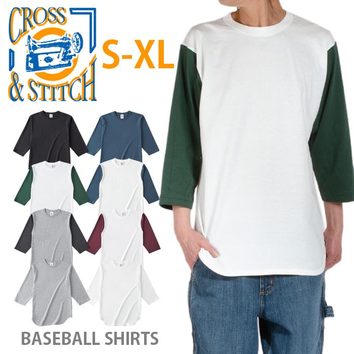 CROSS STITCH クロススティッチ 7分袖Tシャツ ベースボールtシャツ レディース メンズ おしゃれ 重ね着  厚手   4スリーブ 無地 ゆったり