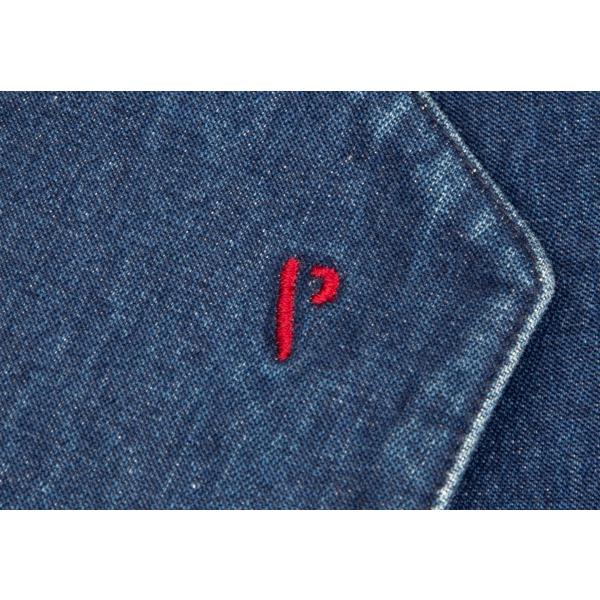 Lサイズ PAPAS デニムジャケット ロゴ刺繍 ロゴメタルボタン 裏地総柄 デニムジャケット ロゴ 刺繍 Gジャン ジャケット バックプリント