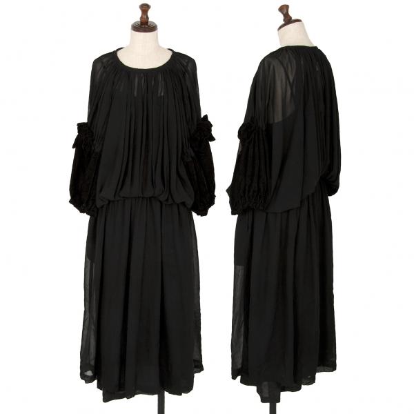 希少　COMME des GARCONS 黒 ベロア切り替えロングワンピース　S COMME des GARCONS 新品！コムコム コムデギャルソンCOMME 袖ベロア