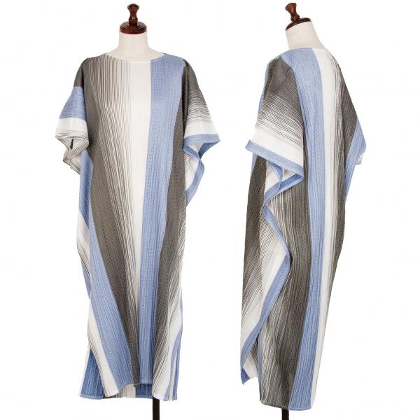 PLEATS PLEASE ノースリーブストライプロングワンピース PLEATS PLEASE プリーツプリーズPLEATS ストライプ織りボックス