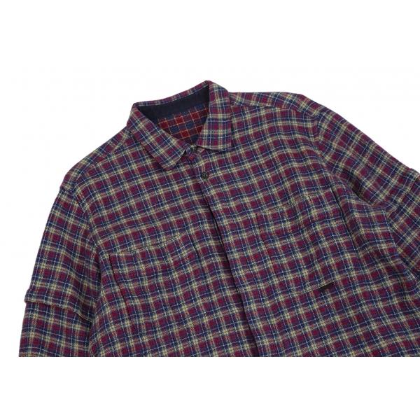 美品 パパス オンブレ チェックネルシャツ 日本製 PAPAS パパスPapas コットンウールチェックネルシャツ 青黄赤48M