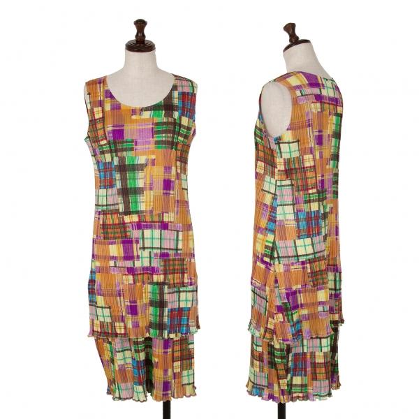 プリーツプリーズPLEATS PLEASE チェックパッチワークプリント  