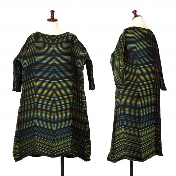 ISSEY MIYAKE イッセイミヤケISSEY カラーボーダー3Dスチーム七分袖 