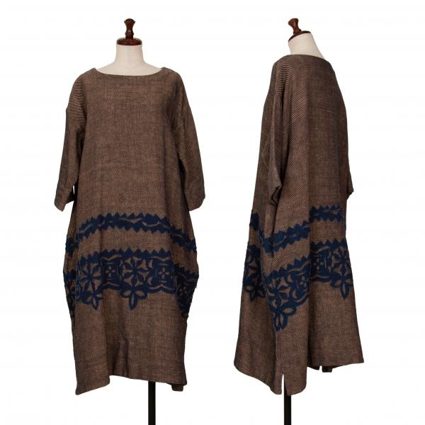 45R 45rpm 藍染パッチコットンワンピース 紺ベージュ0 【レディース