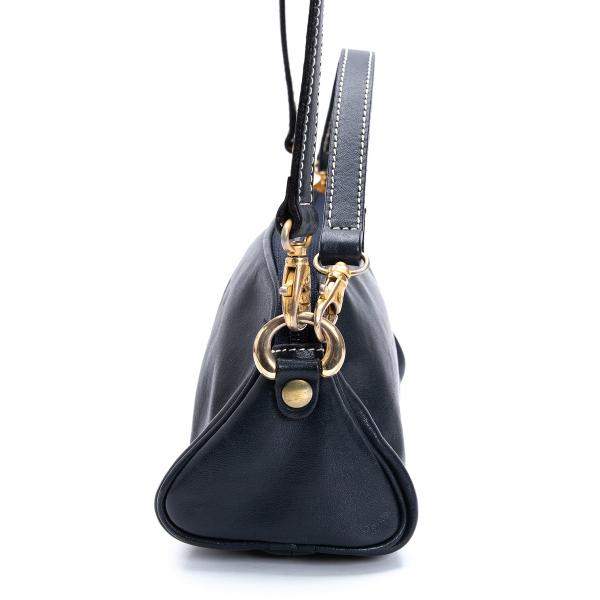 HIROFU ヒロフ ネイビー ハンドバッグ Hロゴ ヒロフHIROFU レザーHエンボスショルダーバッグ 紺 (K-129306