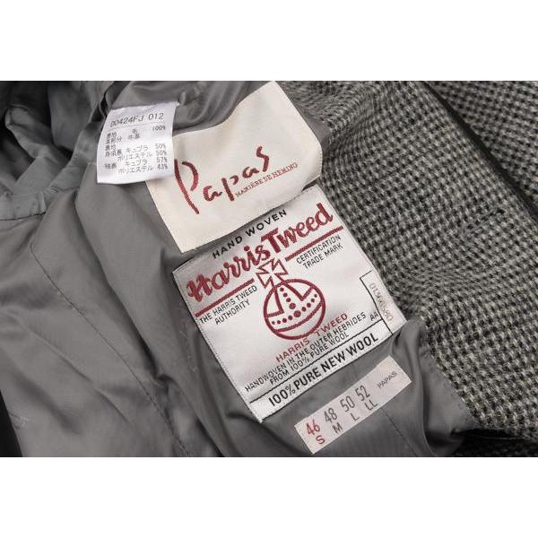 PAPAS パパスPapas ノーカラーレザーパイピングハリスツイード PAPAS パパスPapas ノーカラーレザーパイピングハリスツイード