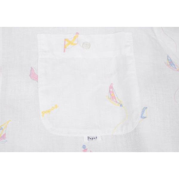 【美品】PAPAS リネンオープンカラーシャツ　Mサイズ 刺繍　自転車 美品】PAPAS リネンオープンカラーシャツ Mサイズ 刺繍 自転車